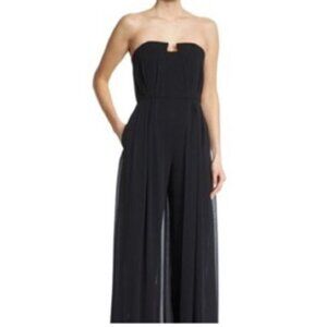 HALSTON Heritage Black Crepe Jumpsuit with Georgette Sz 6